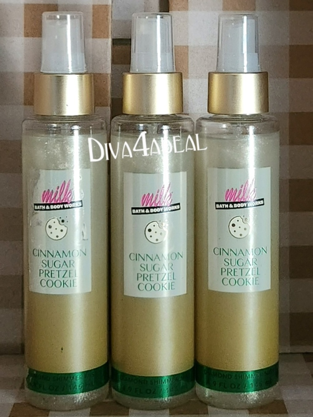 3X Bath & Body Work X MILK BAR CINNAMON PRETZEL SUGAR COOKIE Shimmer Mist Sprays